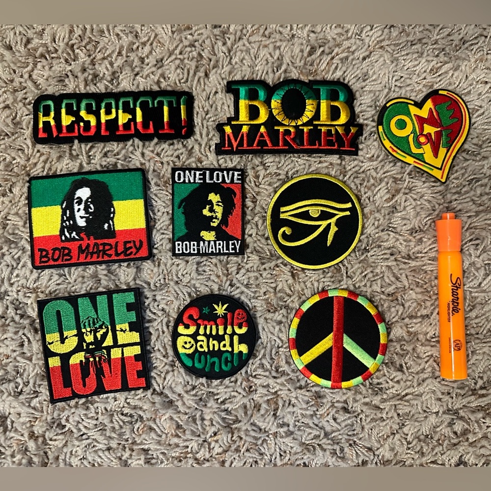Lot of 9 assorted Bob Marley Rasta patches